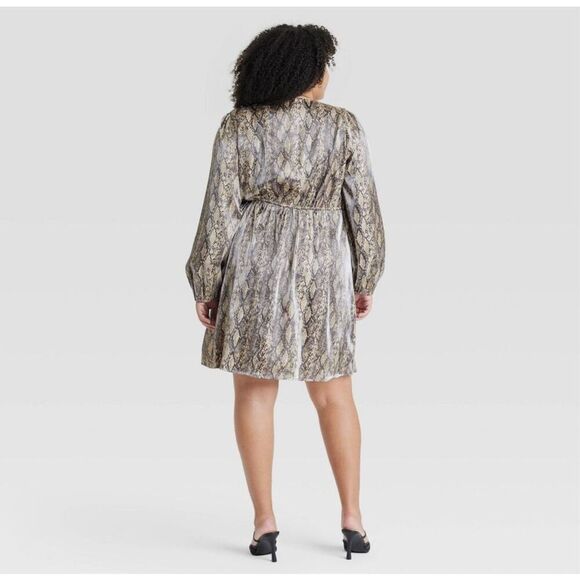 Ava & Viv NWOT Metallic Snake Print Balloon Long Sleeve Dress Multicolor XXL - Picture 2 of 9